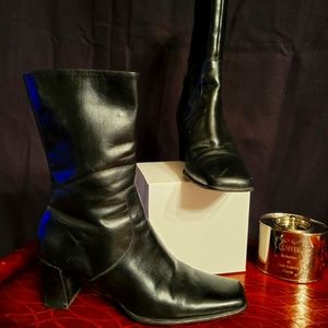 MICHELLE D Black High Top Leather Booties